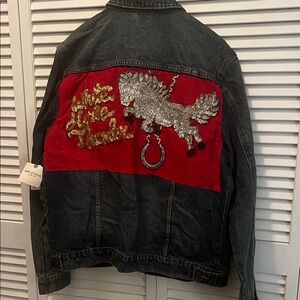 # 0492- Men Arizona Blue Jean Company Jacket. Julie Lee handcrafted Art . WHT